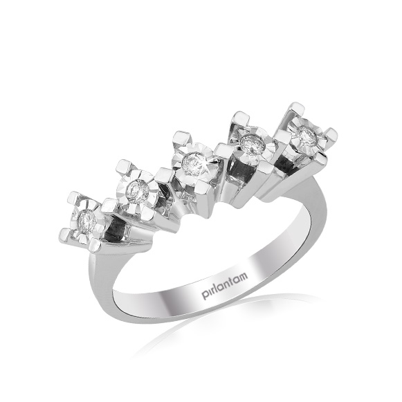 Pırlanta 1.50 ct. Görünümlü Beştaş Efekt Yüzük